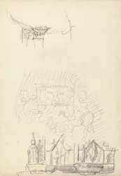 黄金の子牛の洞窟（黒鉛）のステージとバーのスケッチ（Versoについては265063を参照）